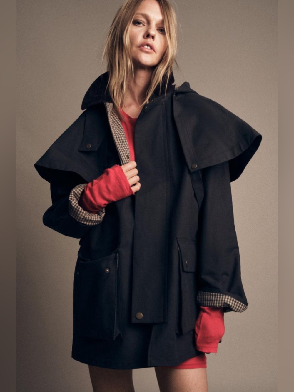 ZARA HOODED CONTRAST LAPEL OVERSIZED TRENCH COAT ZW COLLECTION